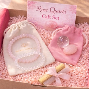 Self Love Crystal Bracelet Set - Rose Quartz & Clear Quartz Gift, Love and Healing Energy, Emotional Balance Jewellery
