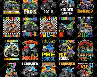 Ho schiacciato il Monster Truck Pre-K Png Bundle, Ritorno a scuola Png, Preschool png, Ragazzi png, Bambini png, Download digitale