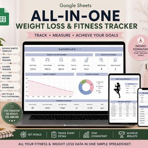 Viktminskningsspårare Fitnessplanerare Träningsframsteg Kalkylblad Hälsospårare Redigerbart ark