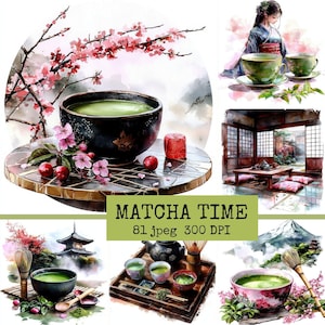 81 JPEG Matcha Clipart Bundle, Watercolor Matcha Bowl Set, Tea Ceremony Clipart, Green Tea clipart, Junk Journal, Tea Lover Gift