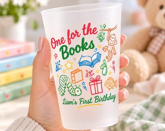 One for the Books First Birthday Frosted Cups, Personalized Chapter One Birthday Party Cups, Reading Theme 1st Birthday Favors