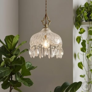 New Nordic Style Crystal Glass Pendant Lamp Copper Body Adjustable Ceiling Light Luxury Retro Bedroom Bedside Lustre Hotel Hallway Decor