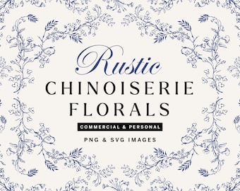Chinoiserie Floral Clipart Bundle: Vintage Botanical Illustrations (SVG & PNG)