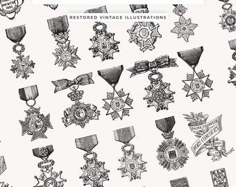 Decorative Medals and Orders with Ornate Ribbons and Starbursts (SVG & PNG)