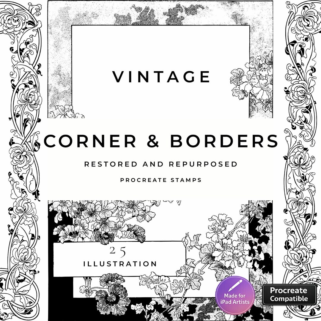 Vintage Corner & Border Illustrations: Procreate Stamps (digital ...
