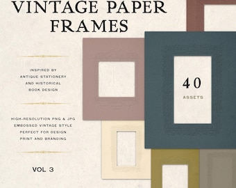 Embossed Vintage Paper Frames Vol 3, Antique Border for Wedding Invitations, Branding and Editorial Design (PNG and JPG, Digital Download)