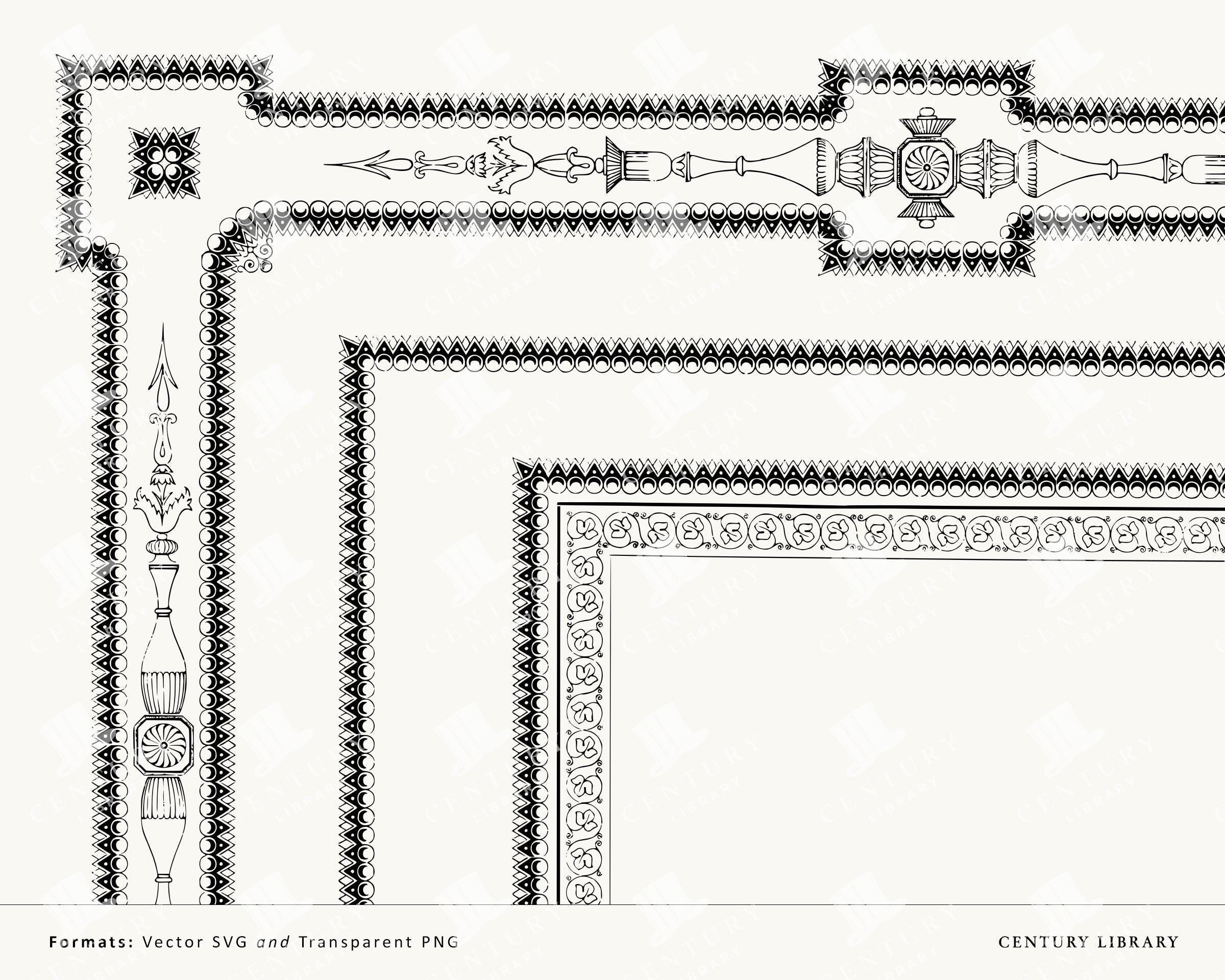 Vintage Ornamental Borders: Geometric & Scroll Frames (PNG, SVG