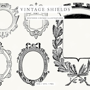 Illustrationer av vintagesköldar: Dekorativ vektorgrafik (PNG, SVG, EPS)