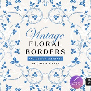 Floral Borders, Procreate Brush Set, Crest Frames & Labels, Procreate Vintage Florals Illustrations