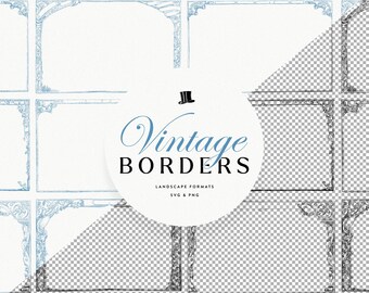 Set of Vintage SVG Borders, Print Ready PNG Frames for Invites, Packaging, and More!