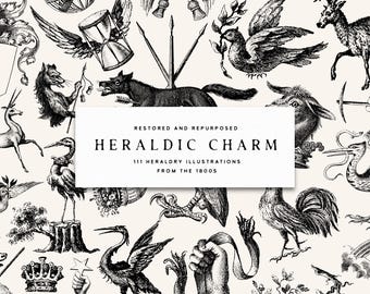 Vintage Heraldry Illustration Pack: 111 PNG & SVG Graphics (Digital Download)