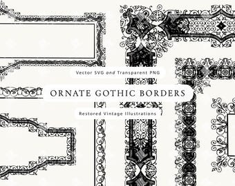 Vintage ornamentala ramar: Blommiga, rullade och geometriska kanter (PNG, SVG) digital nedladdning