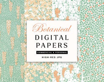 Botanisch digitaal papier, handgetekende downloadbare bloempatronen voor commercieel gebruik