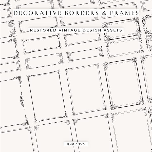 Decorative Borders And Frames, Vintage Borders Illustrations, Wedding Invitations, (PNG, SVG)