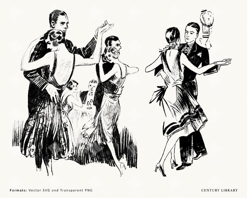 Vintage Ballroom Dance Clipart PNG and SVG - Flapper Era Couples, Swing ...