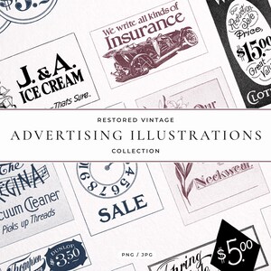 Vintage Advertising Illustrations Collection Retro Ads and Labels (PNG & JPG Digital Download)