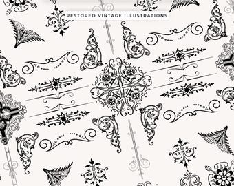 Corners and Dividers Collection, Decorative Vintage Line Art Illustrations