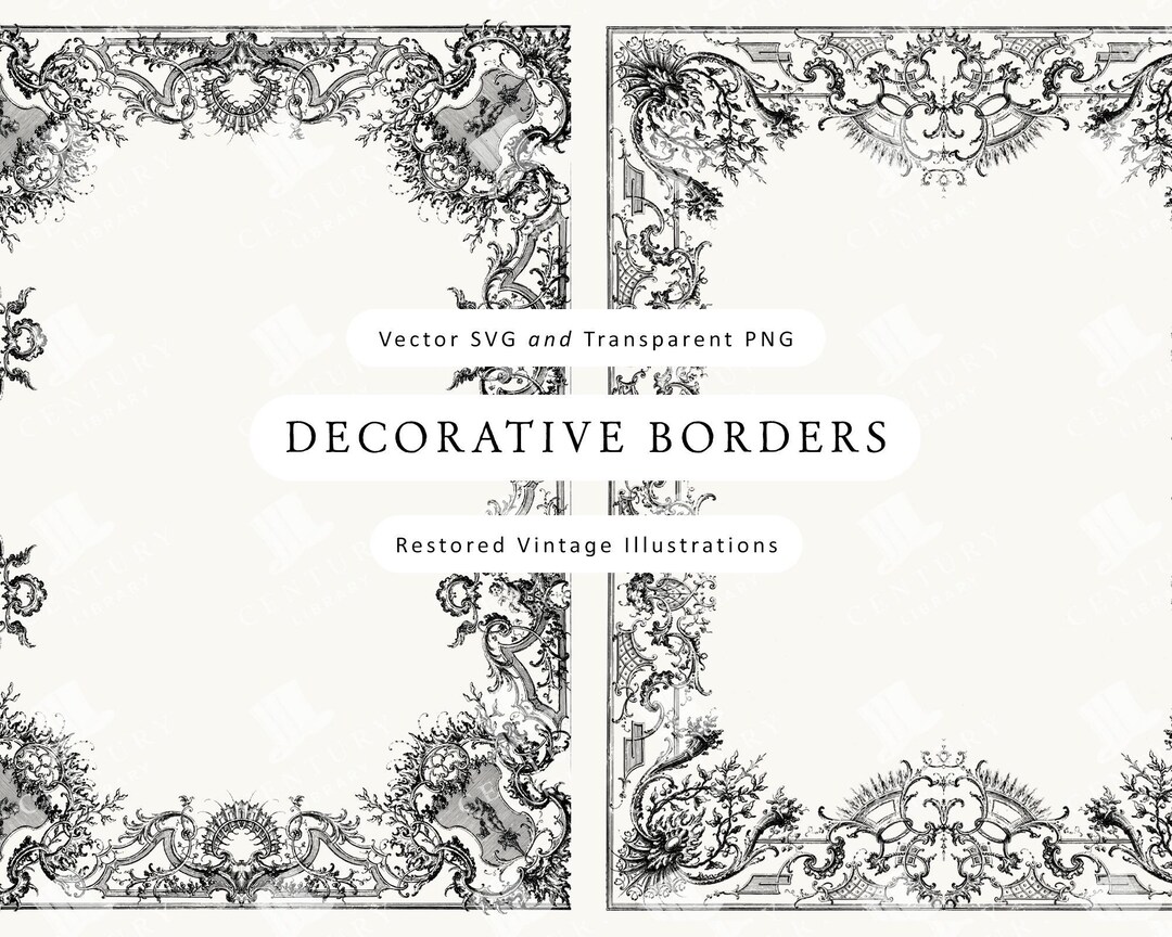 Baroque Rococo Borders: Vintage Engraved Clipart (PNG, SVG Digital ...