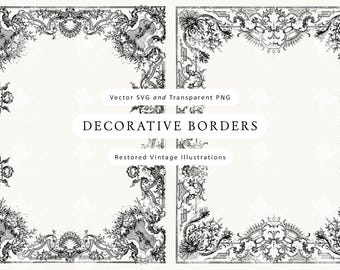 Baroque Rococo Borders: Vintage Engraved Clipart (PNG, SVG Digital Download)