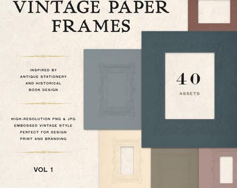 Embossed Vintage Paper Frames Vol 1, Antique Border for Wedding Invitations, Branding and Editorial Design (PNG and JPG, Digital Download)