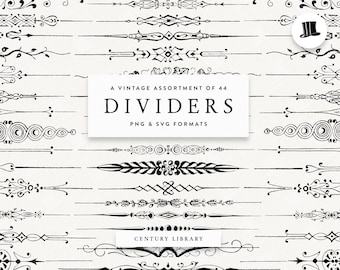 Vintage Text Dividers: 44 SVG & PNG Design Elements (Digital Download)