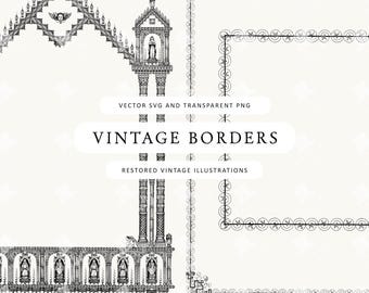 Gothic Vintage Frame Clipart: Ornamental Borders, SVG & PNG (Digital Download)