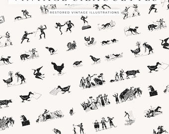Silhuetas vintage em PNG e SVG, ilustrações decorativas em estilo vintage, figuras em silhueta.