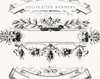 Ilustraciones de pancartas de cinta vintage: recursos de diseño restaurados (SVG, EPS, PNG)