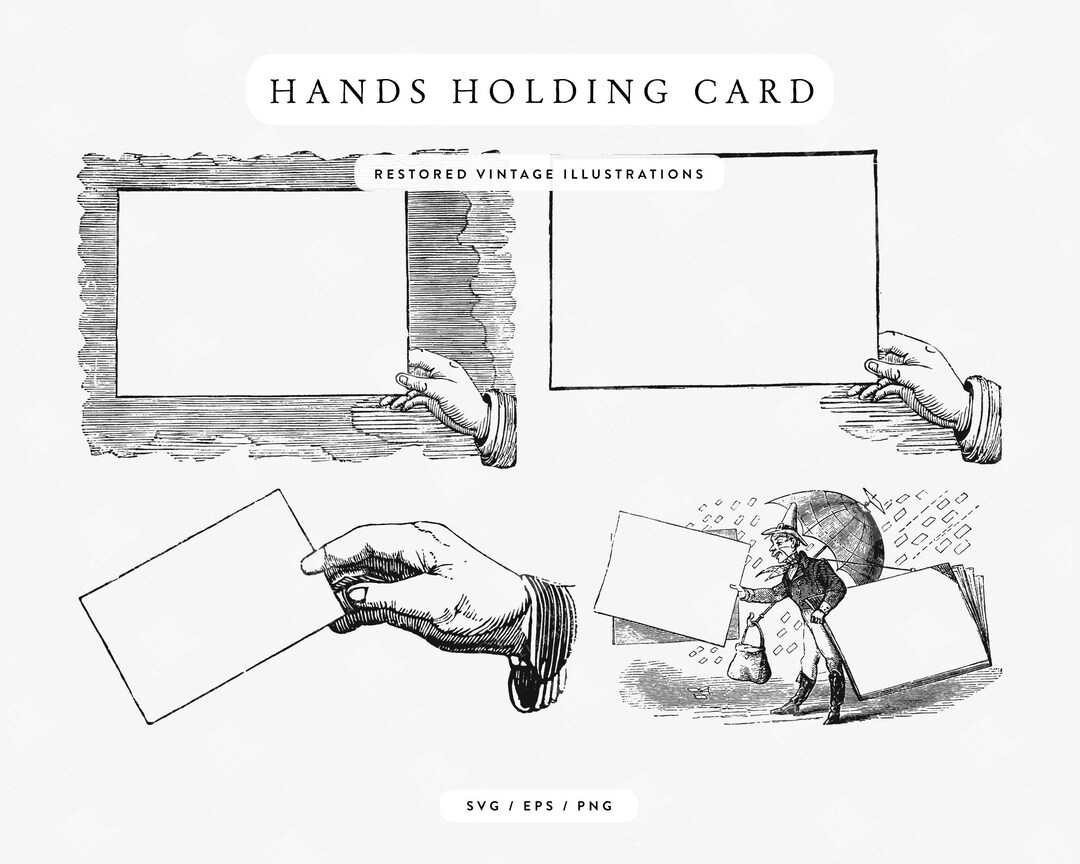 Houdling Sign Vintage Hands Holding Signs Illustrations: Advertising Design Assets ...