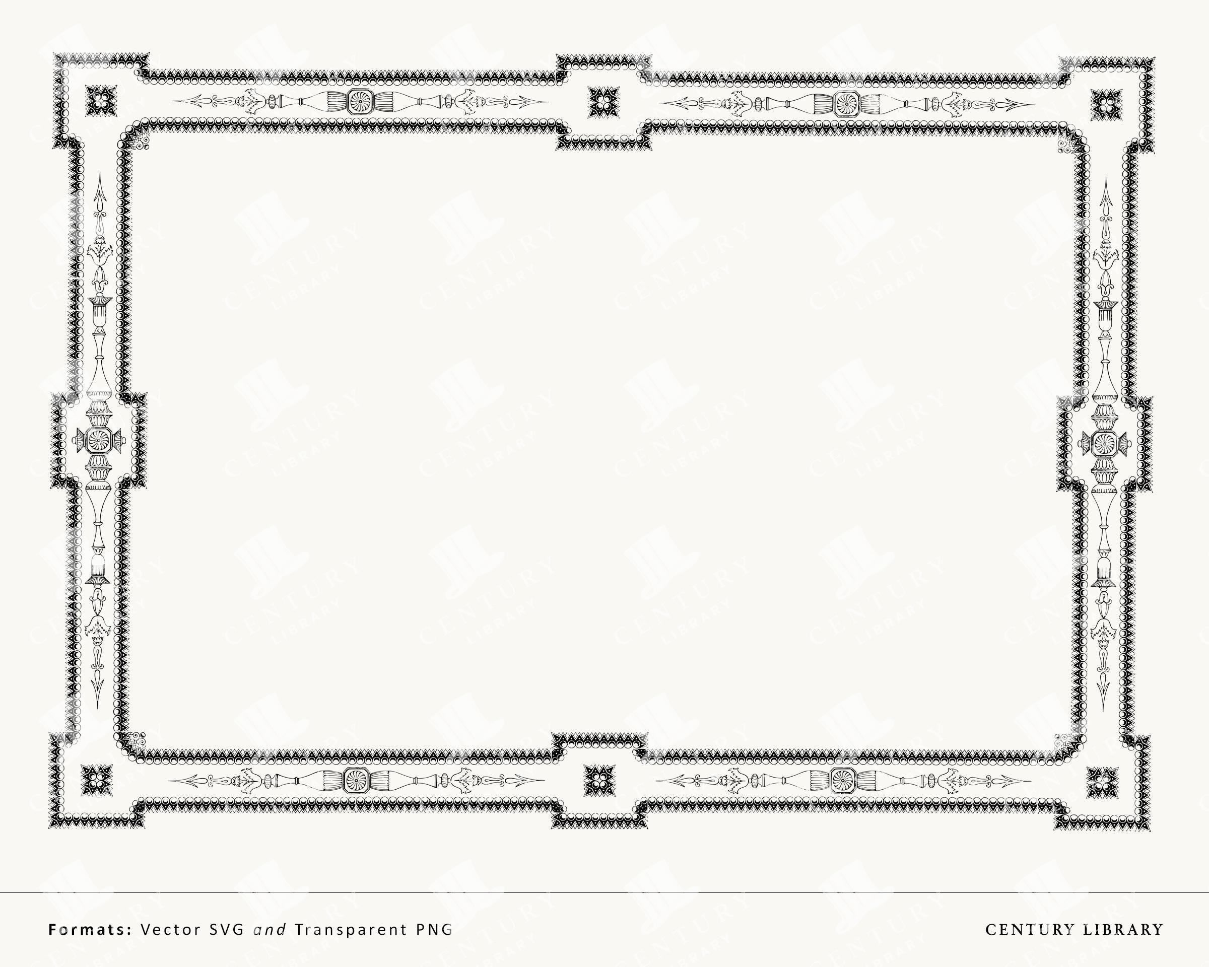 Vintage Ornamental Borders: Geometric & Scroll Frames (PNG, SVG