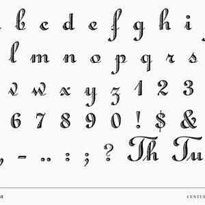 Lowercase alphabet, numerals, and punctuation in a restored crosshatched script font.