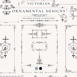 Ornamentos e bordas vitorianas em PNG e SVG, clipart de molduras vintage, arabescos decorativos, elementos de design antigo.