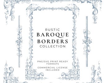 Rustic Baroque Borders, Ornate Frames and Corners, PNG and SVG Wedding Invitation, Commercial Use