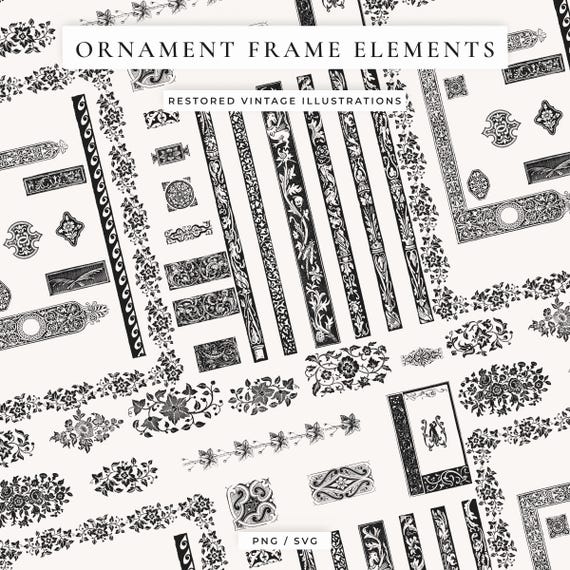 Vintage Ornament Frame Elements, High-Resolution PNGs for Scrapbooking, Invitations, and Digital Projects