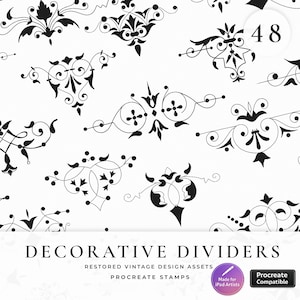 Divisores y bordes de Procreate: Sellos con ilustraciones antiguas (Descarga digital)