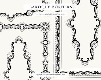 Vintage Baroque Borders and Frames - Ornamental Clipart (PNG & SVG Digital Download)