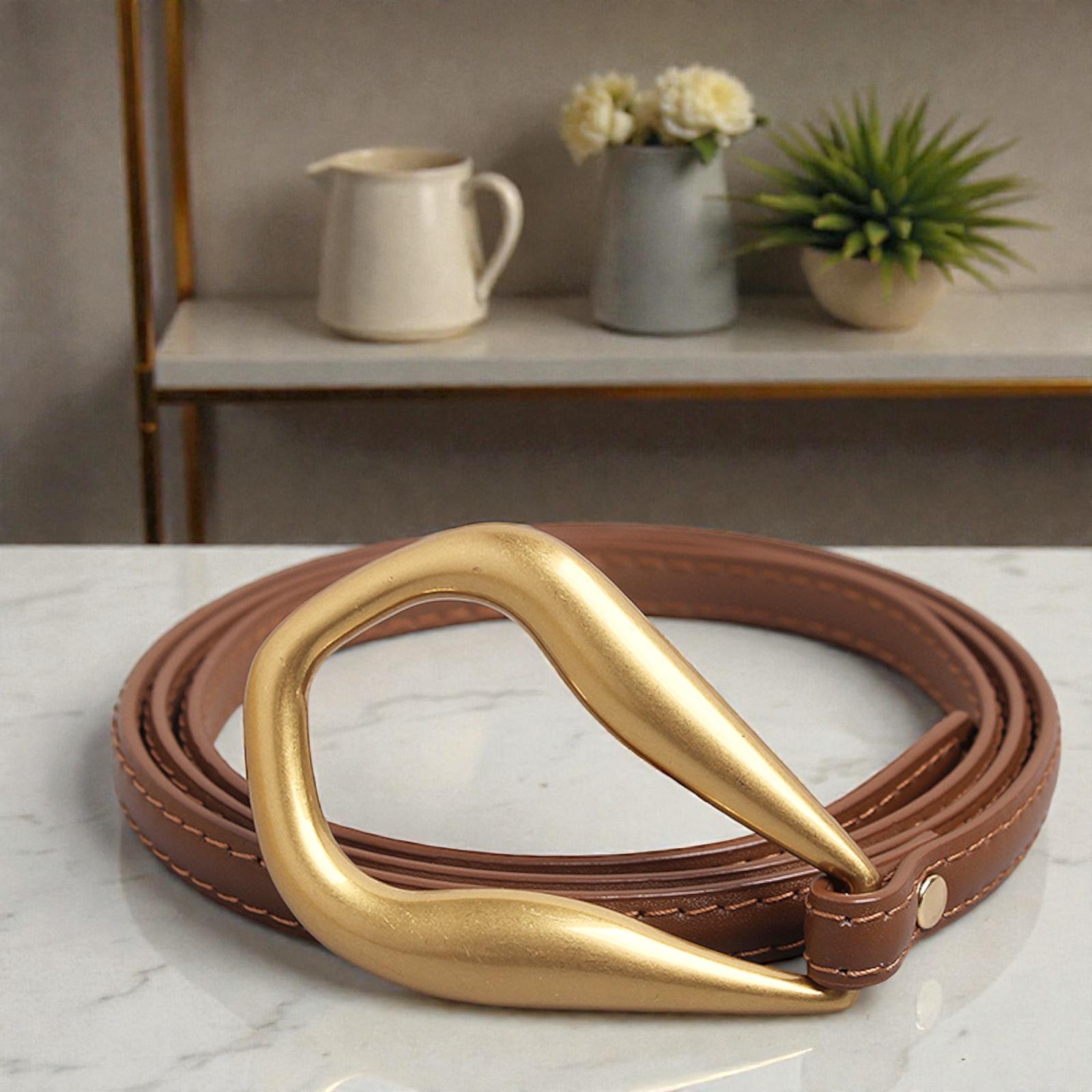 Gold Horseshoe Buckle Multi-Strap Belt Adjustable Vegan Leather Gold | 40mm No Holes Adjustable Ratchet Belt | Mission Belt main image 3