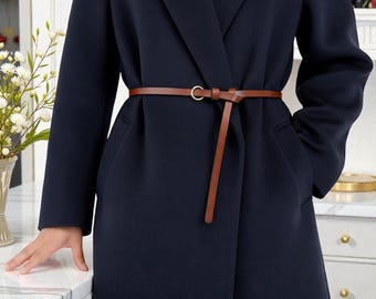 Vintage Leather Knot Belt: Minimalist Women’s Cowhide Wrap Self-Tie Waist Dresses Belt