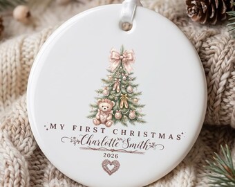 Adorno navideño para niña, recuerdo personalizado del primer año, regalo personalizado para hija, adorno para bebé con caja de regalo.