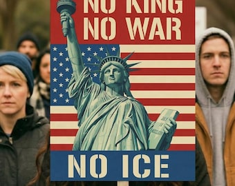 Cartel de protesta "No al rey, no a la guerra, no al ICE" / Póster imprimible anti-Trump / Arte mural activista anti-ICE / Decoración para la marcha de Minneapolis / Descarga digital