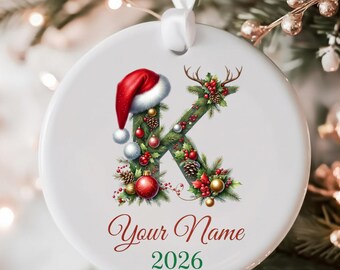 Adorno con monograma personalizado, recuerdo con inicial personalizada, decoración navideña con nombre familiar, regalo de Navidad personalizado