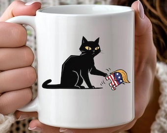 Taza de gato anti-Trump/Taza de café sarcástica/Regalo para liberales/FDT/Taza de gato negro gruñón/No es mi presidente/Taza sutil anti-Trump/Parodia de Trump/Resiste