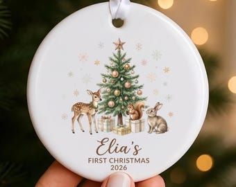 Adorno navideño para el primer bebé, recuerdo de animales del bosque, regalo personalizado para recién nacidos, decoración personalizada para el árbol.