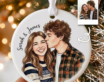 Custom Photo Ornament, Watercolor Portrait Keepsake, Personalized Couple Gift, Family Picture Decor, Bestie Ornament