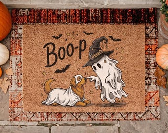 Felpudo divertido con forma de fantasma para perros, felpudo de bienvenida para golden retriever, entrada otoñal espeluznante, regalo de otoño para amantes de los perros