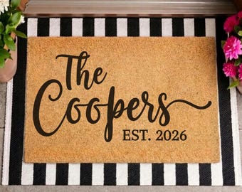 Personalized Doormat, Custom Family Name Welcome Mat, Wedding Gift for Couples, Housewarming Gift Home Decor