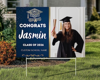 Letrero personalizado para jardín de la promoción de 2026 con estaca en forma de H / Decoración personalizada para jardín de instituto y universidad