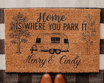 Felpudo para caravana con nombre personalizado, regalo personalizado, felpudo de camping personalizado, felpudo para caravana personalizado, felpudo para exteriores, decoración de entrada, regalo de inauguración de la casa