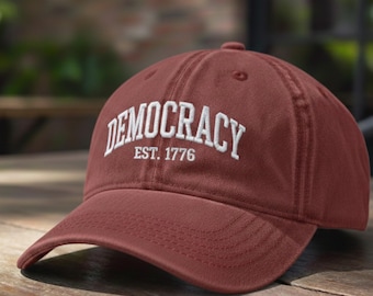 Gorra lavada bordada "Democracia", gorra de béisbol "Resist", regalo político patriótico, gorra vintage de algodón para papá, regalo personalizado (1776), gorra unisex