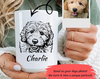 Taza personalizada con foto de mascota, regalo personalizado para mamá perruna, taza con arte lineal personalizado para perro, dibujo minimalista de mascota, regalo conmemorativo para perro